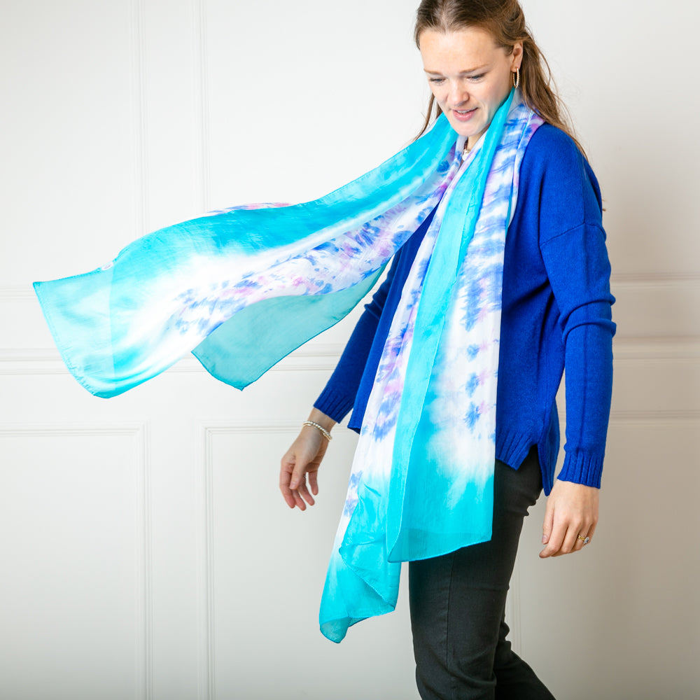 Blue Tie Dye Silk Scarf